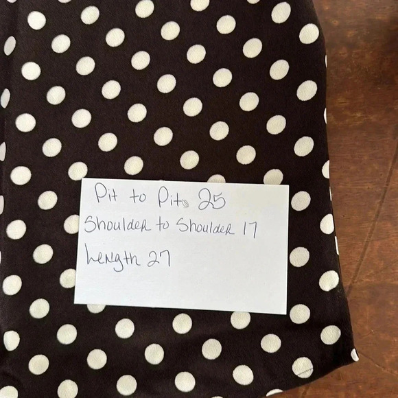 New Susan Grave Brown & Cream Polk Dot Mother of Pearl Top Size 1X - Picture 5 of 5